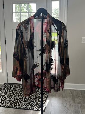 Chico's Metallic Brushstroke Kimono with Black & Pink Highlights Sz 0/1 LIKE NEW